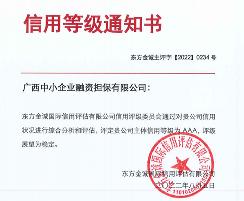 喜報，中小擔保連續(xù)四年獲得AAA主體信用評級